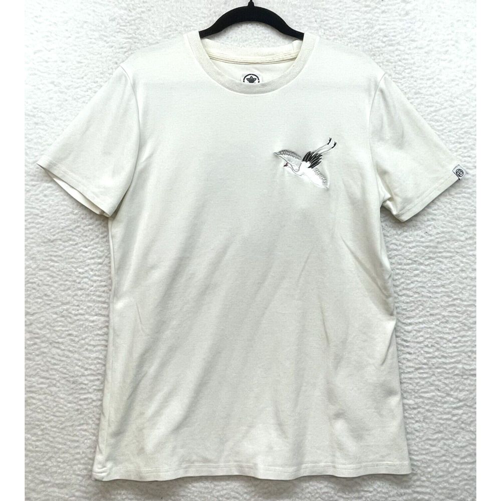 Bei Leifu Shirt Mens Medium White Crane Bird Sukajan Embroidered Japanese Retro